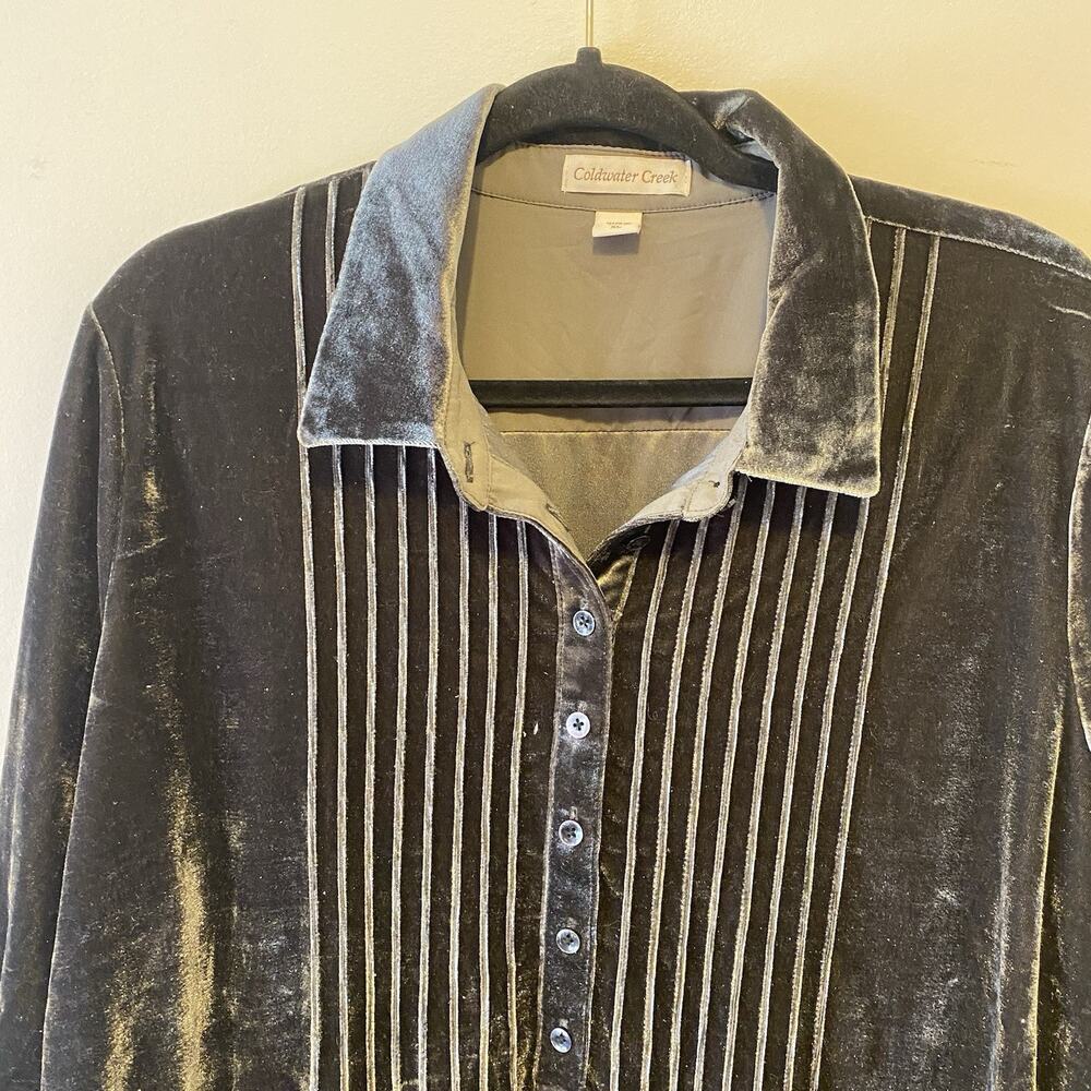 Coldwater Creek Top Women's XL Olive Velour Collared Tunic Long Sleeve Soft - Picture 8 of 10